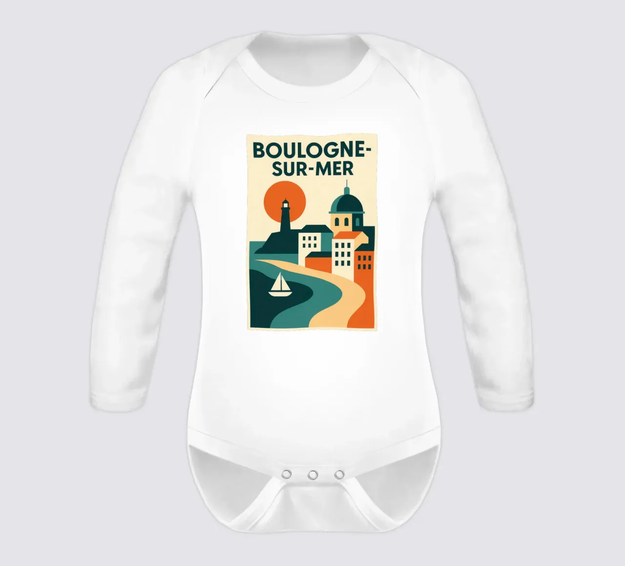 Boulogne-sur-Mer, a beacon of light on the Opal Coast long-sleeve baby romper by JETLAG | affiches voyage