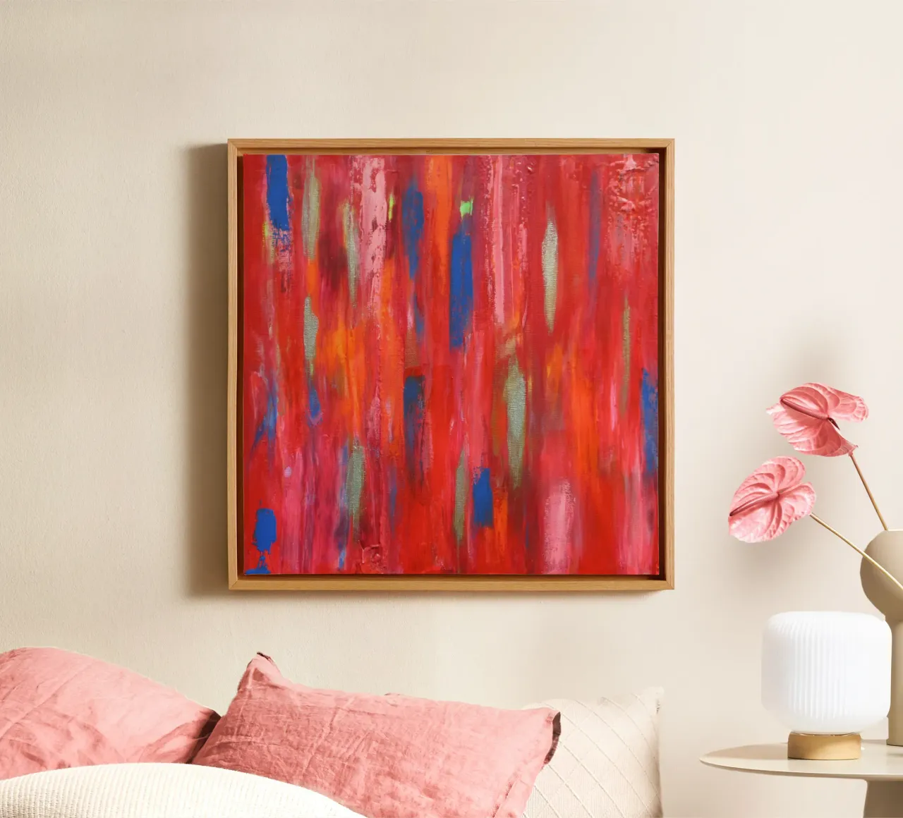 Vitaliteit 2 - Abstracte kunst canvas met Baklijst van Petra Lang