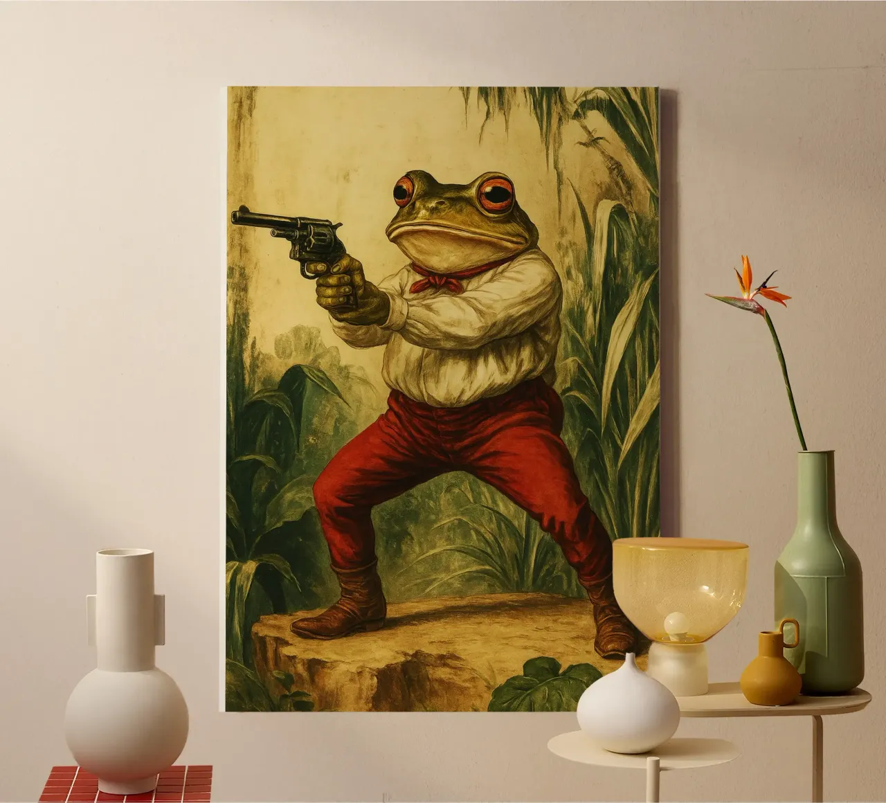 Outlaw Frog kunstontwerp canvas met Baklijst van the gondals