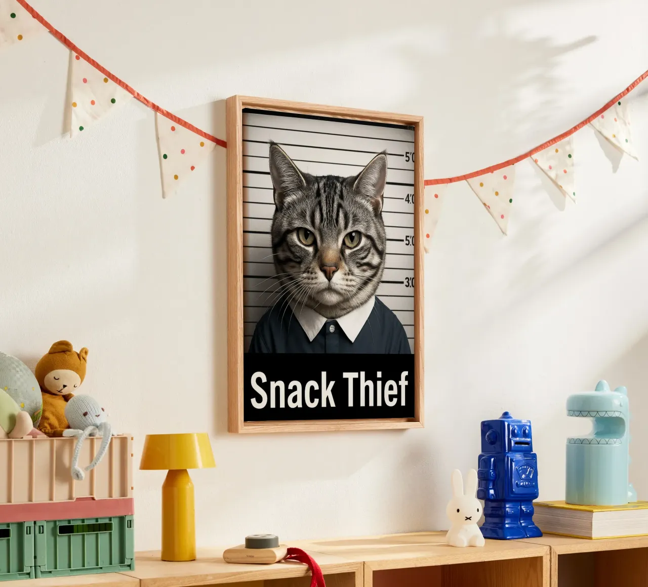 Snackdief Cat kunstontwerp canvas met Baklijst van the gondals