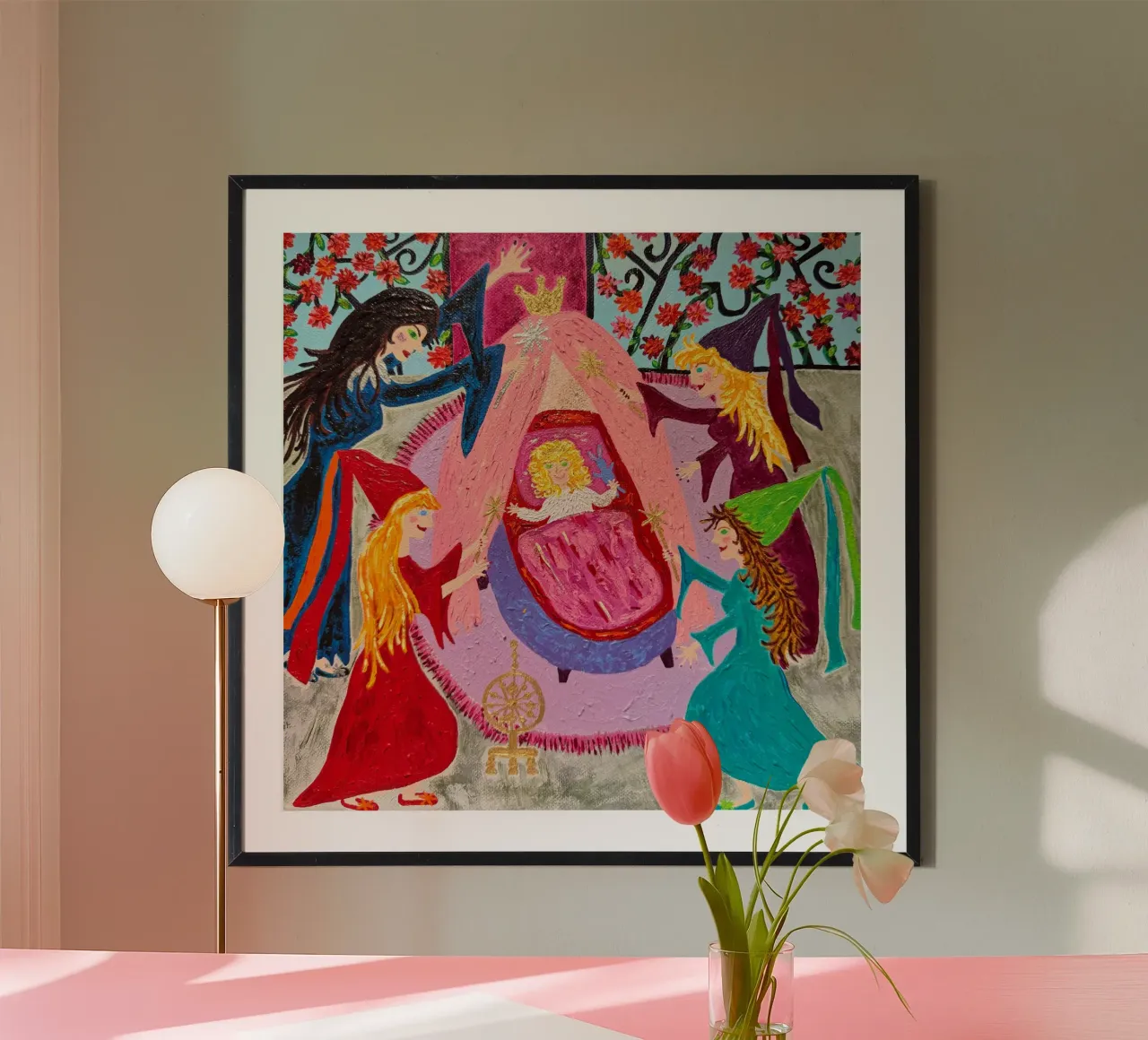 La Bella Addormentata con le fate poster con telaio in legno da irenissima