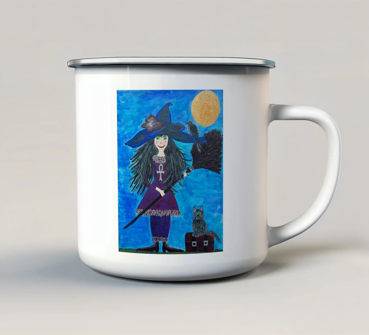 La strega con la scopa tazza in smalto da irenissima
