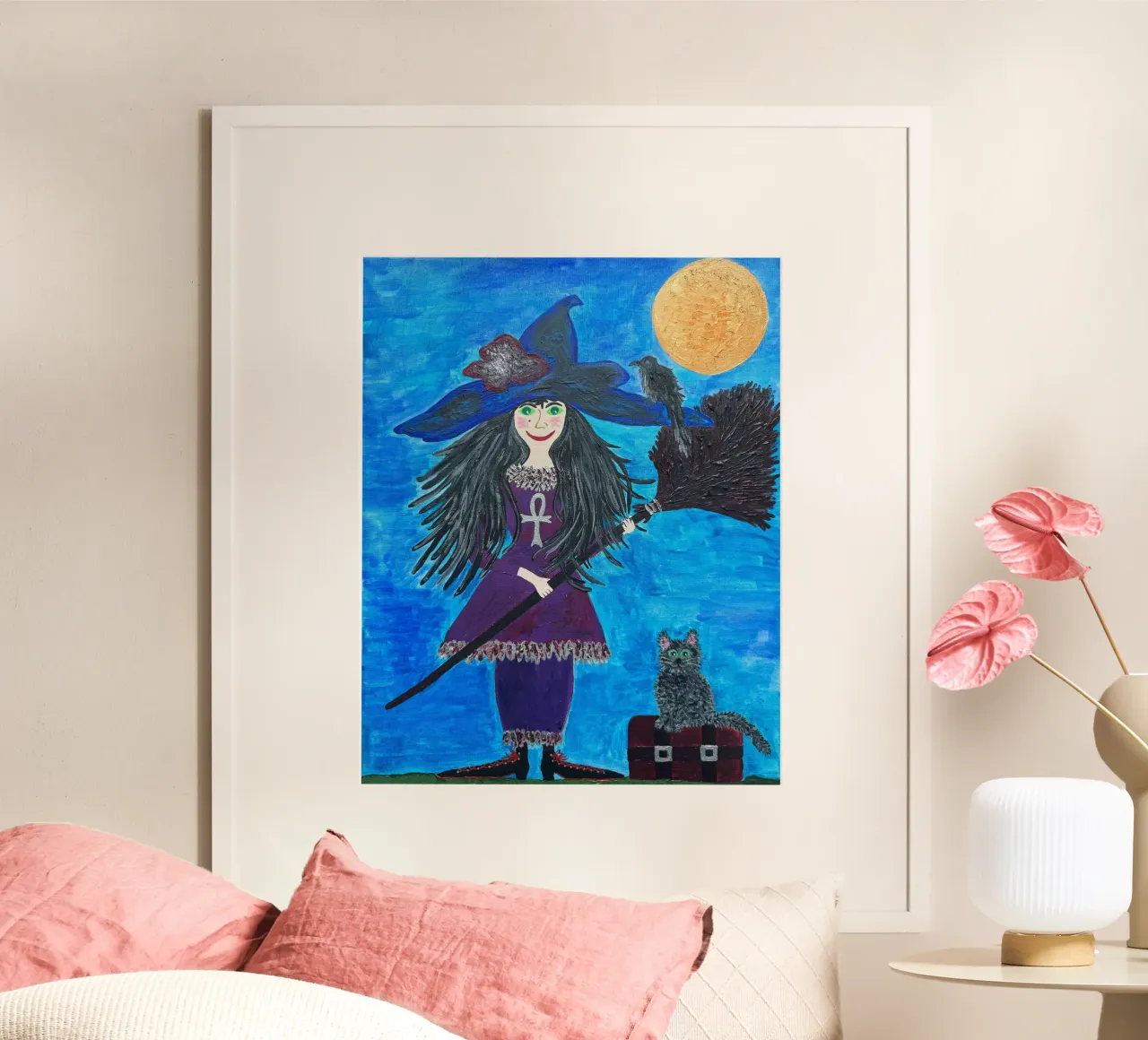 La strega con la scopa poster con telaio in plastica da irenissima
