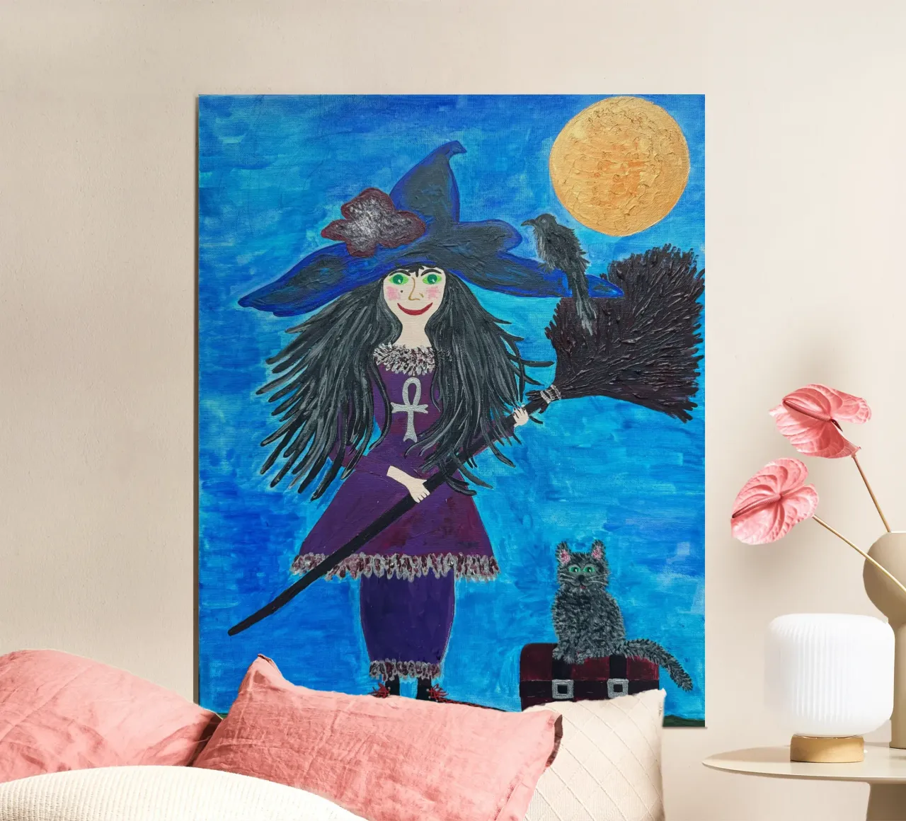 La strega con la scopa poster con telaio in plastica da irenissima