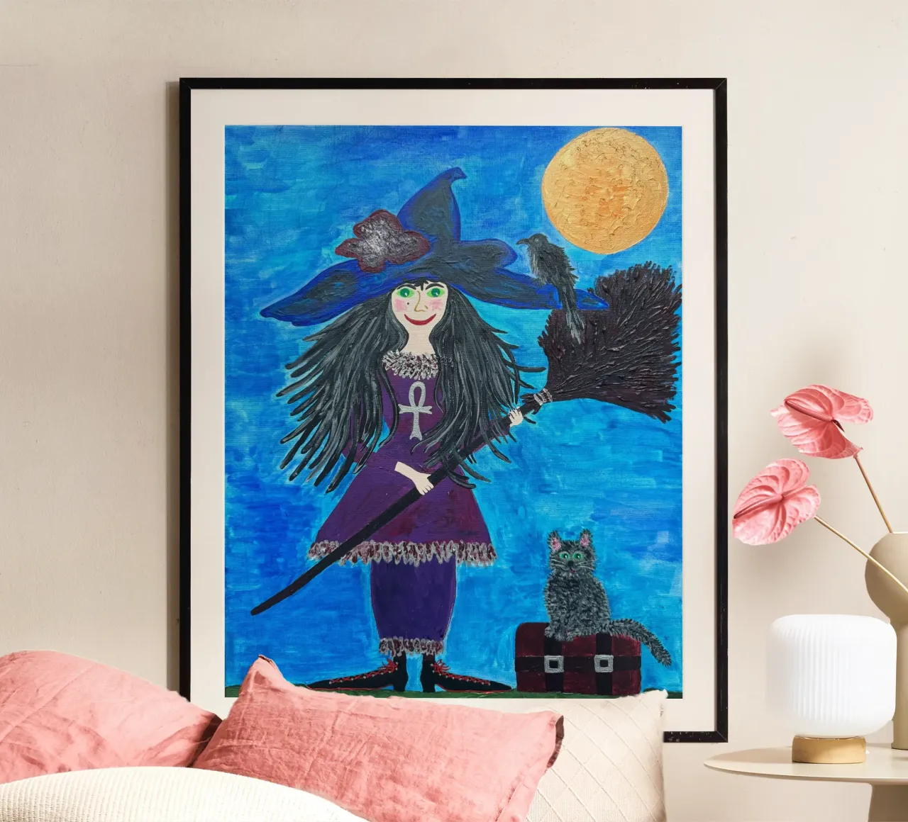 La strega con la scopa poster con telaio in plastica da irenissima