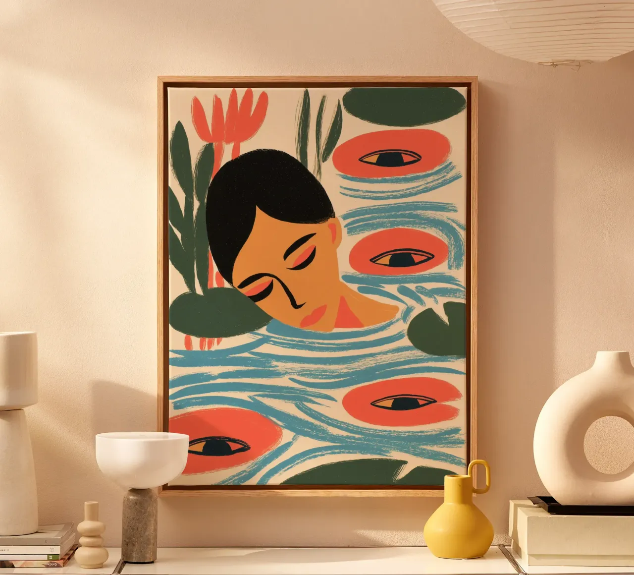 De vrouw in de vijver | Digitale handtekening canvas met Baklijst van Autofocus