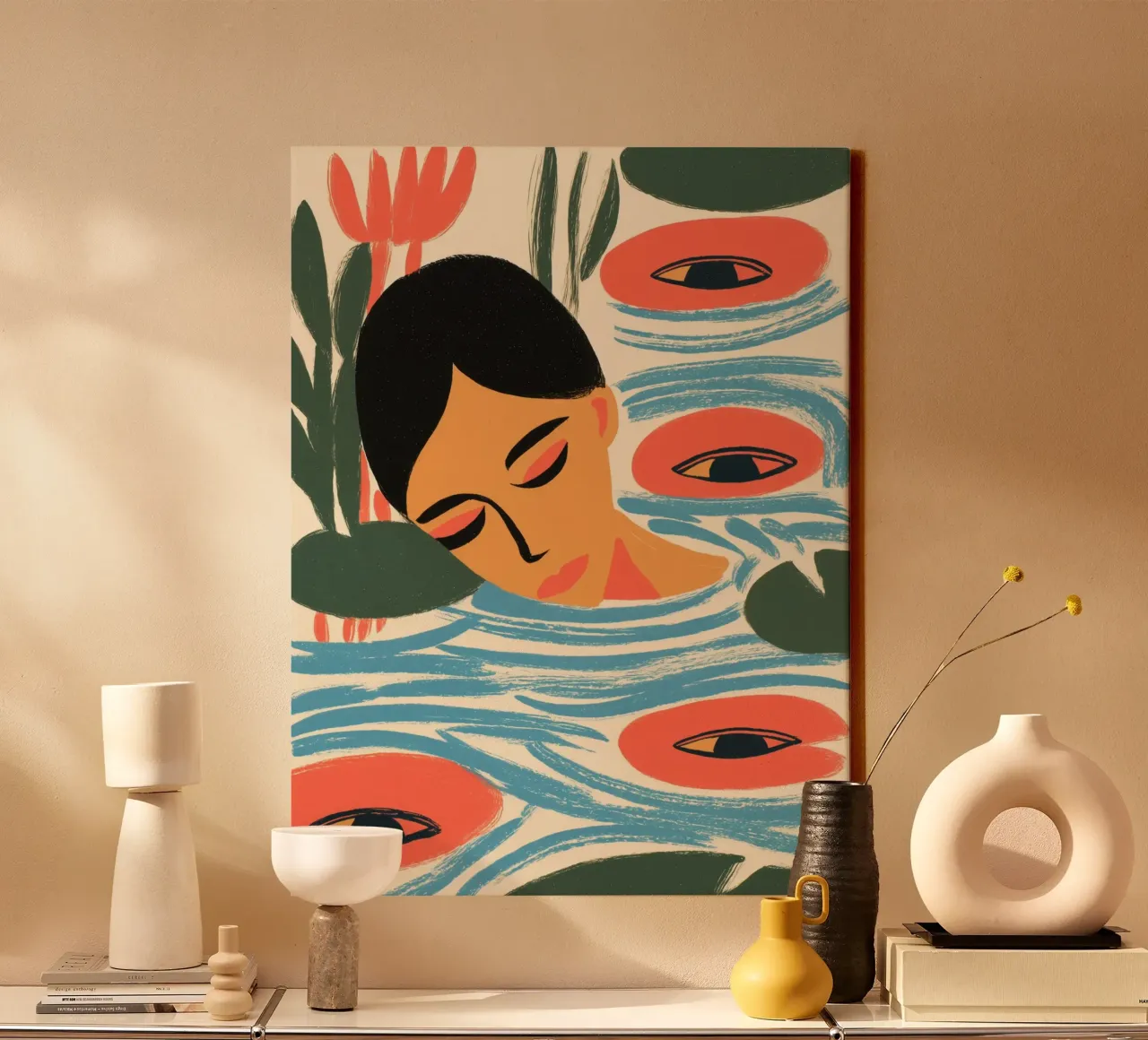 De vrouw in de vijver | Digitale handtekening canvas met Baklijst van Autofocus