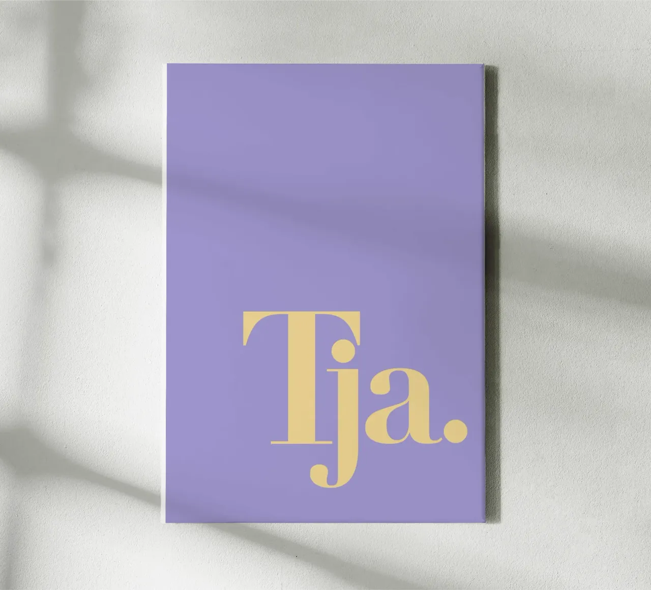 Typo Print Tja - Minimalist typography in pastel colours canvas with Floater frame by Tine Taler