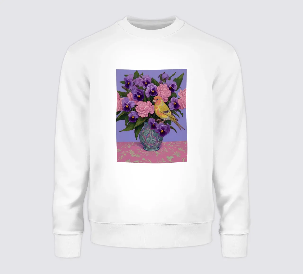 Viole in fiore con uccelli felpa da Carinaprint
