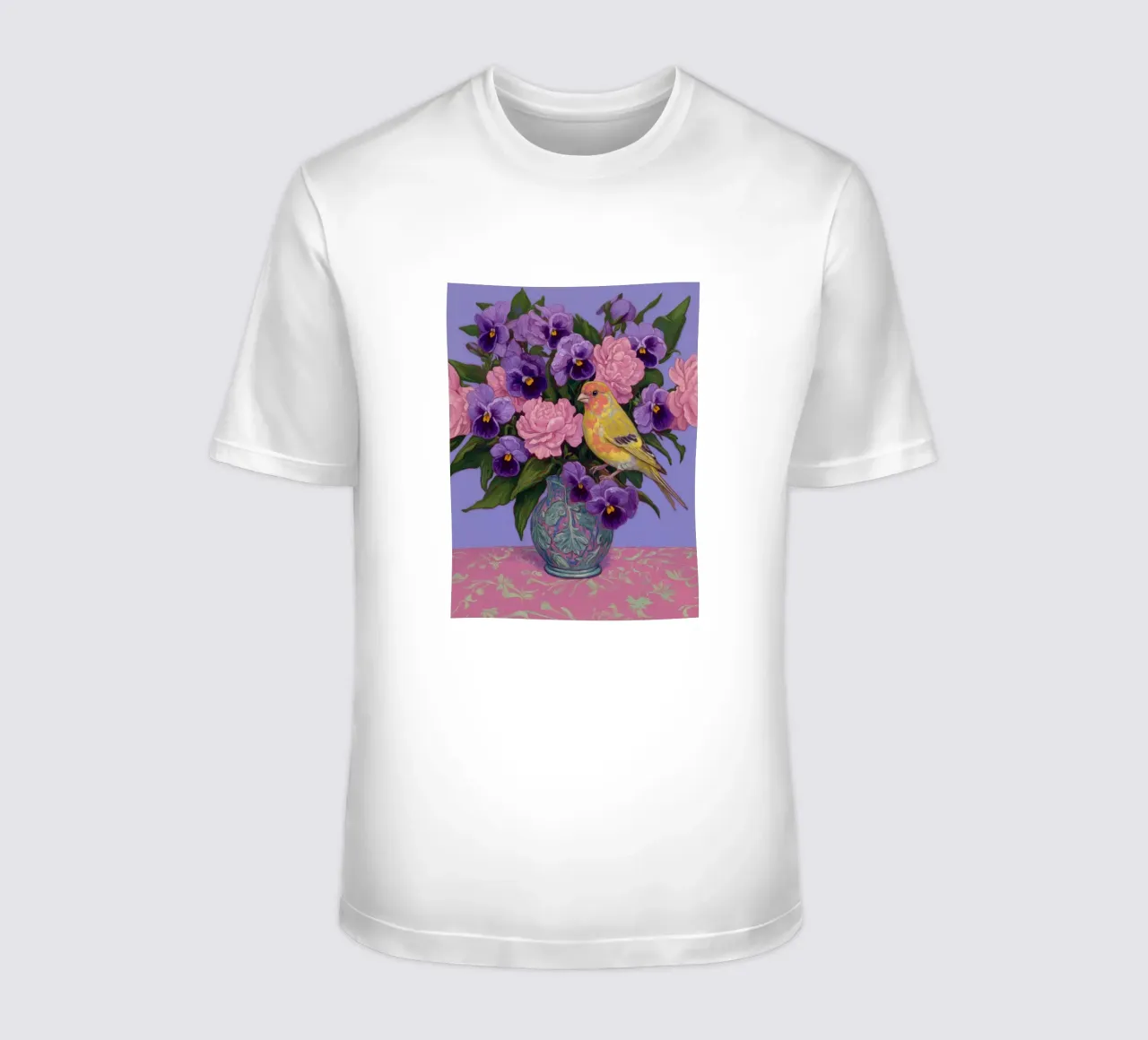 Viole in fiore con uccelli t-shirt da Carinaprint