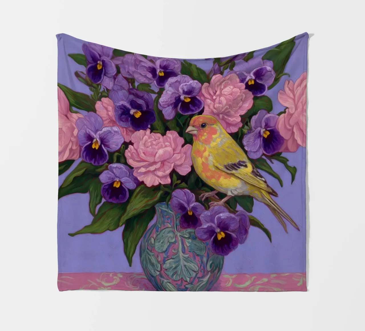 Viole in fiore con uccelli coperta in pile da Carinaprint