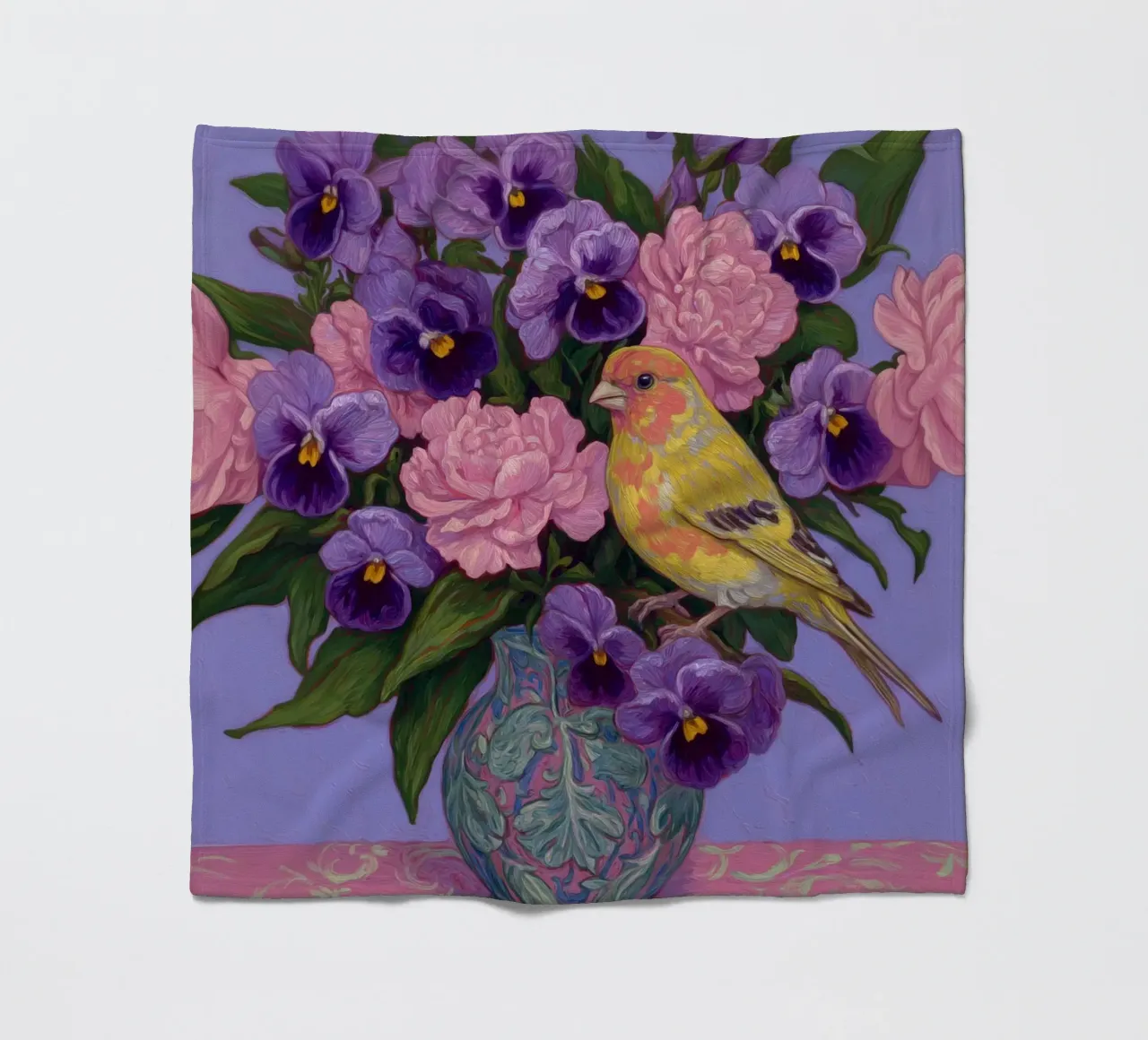 Viole in fiore con uccelli coperta in pile da Carinaprint