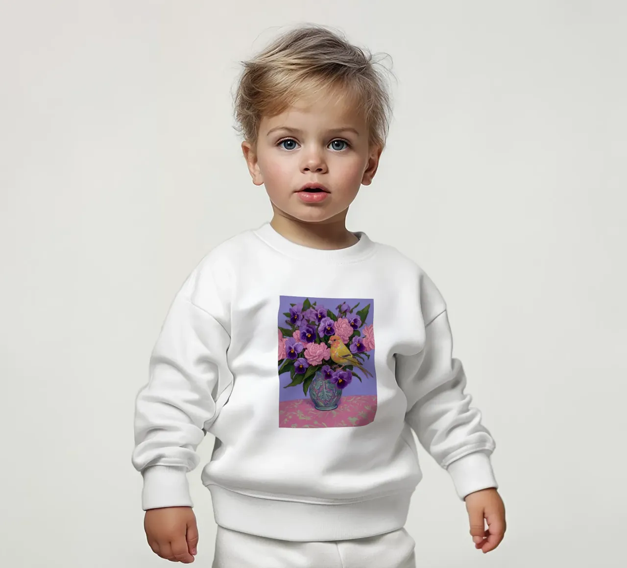 Viole in fiore con uccelli felpa neonato da Carinaprint