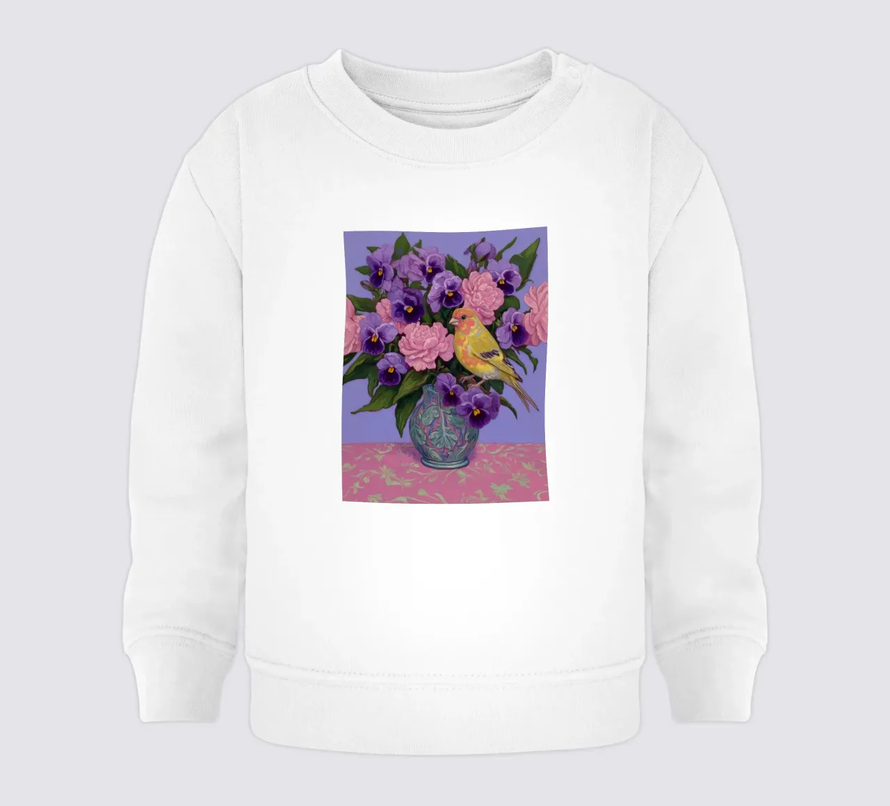 Viole in fiore con uccelli felpa neonato da Carinaprint