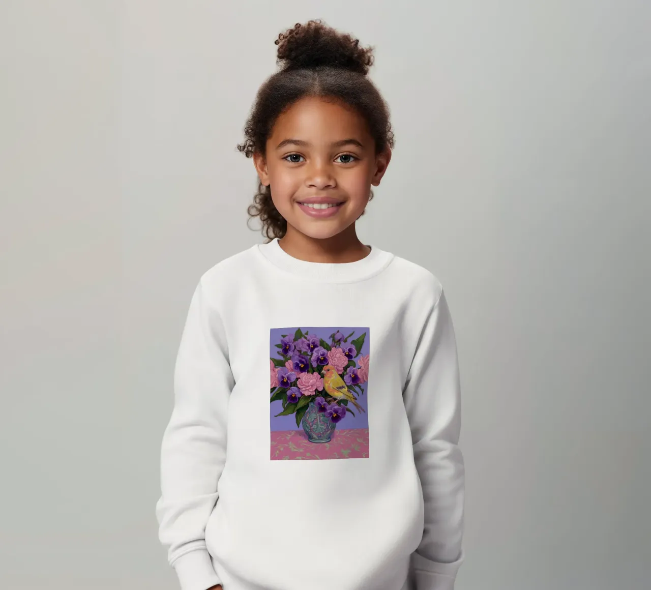 Viole in fiore con uccelli felpa bambino da Carinaprint