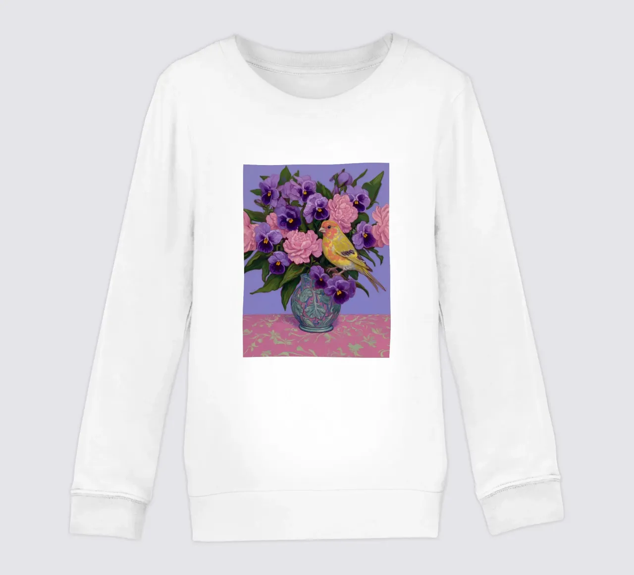 Viole in fiore con uccelli felpa bambino da Carinaprint