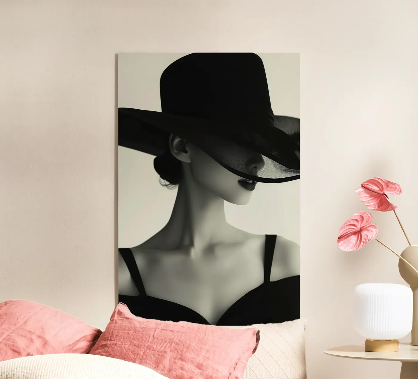 Women And Black Hat acryl van Lorraine Mooore