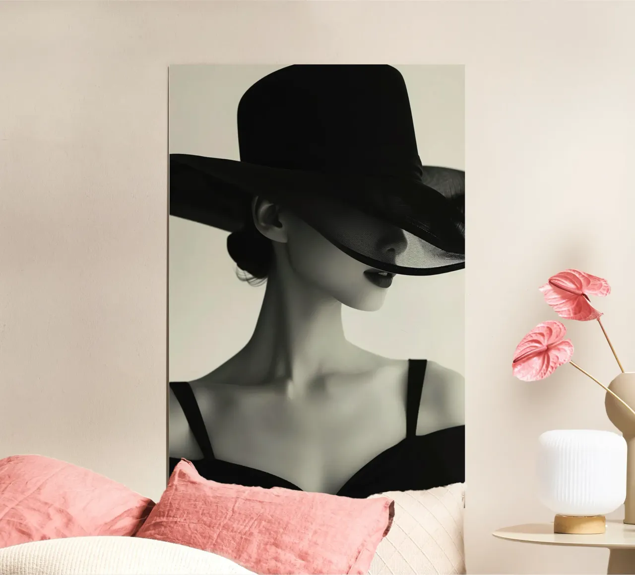 Donne e cappello nero poster con telaio in alluminio da Lorraine Mooore