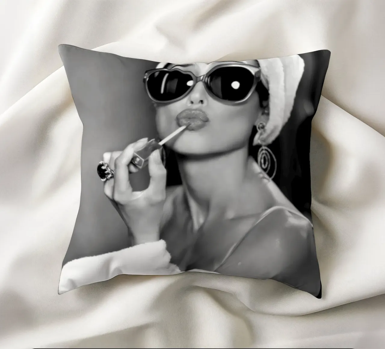 Beautiful Woman Wearing lipstick decorative cushion by Lorraine Mooore
