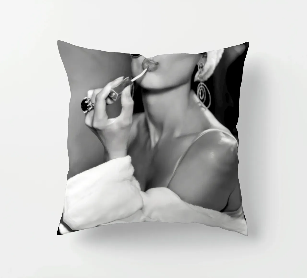 Beautiful Woman Wearing lipstick decorative cushion by Lorraine Mooore
