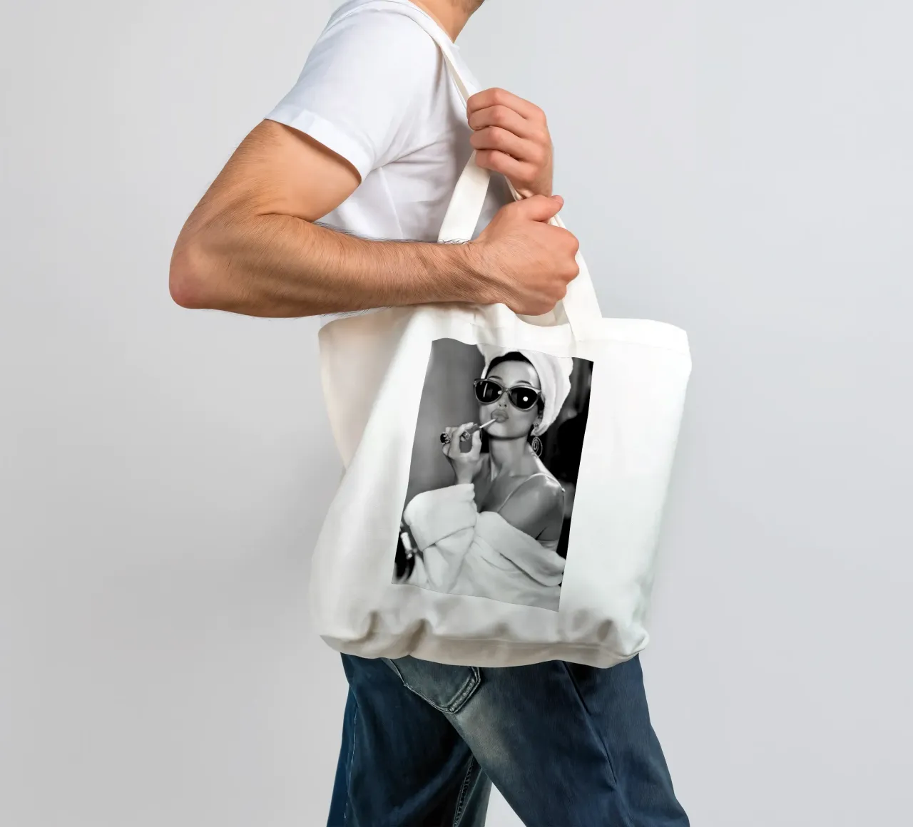 Beautiful Woman Wearing lipstick tote bag by Lorraine Mooore