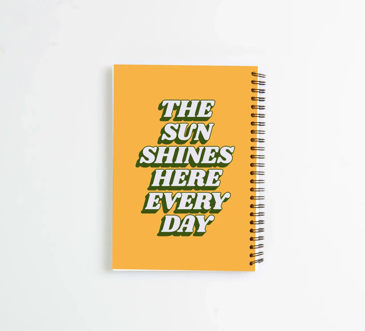 The Sun Shines Here Every Day Retro Typography Print Yellow spiral notebook by THE MOTIVATED TYPE