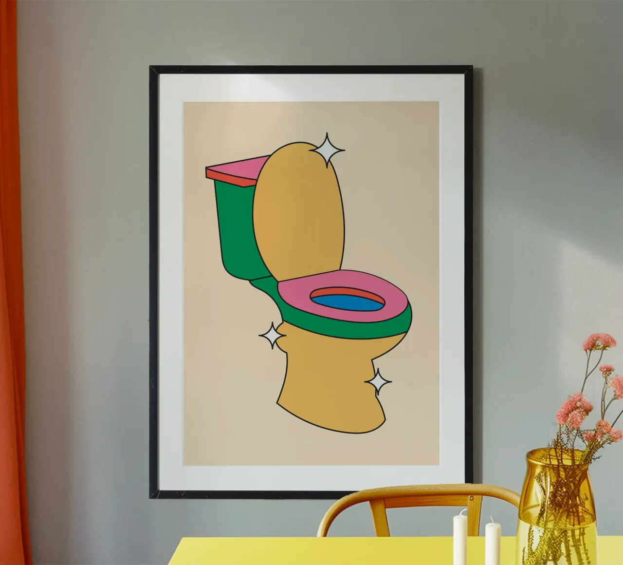 Toilet Retro poster met kunststof frame van galihstudio