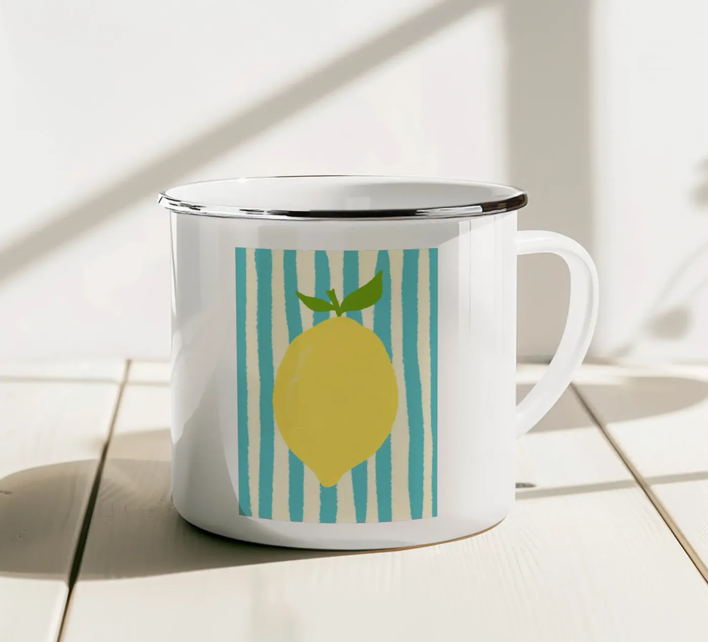 Zitrone Hellblau enamel mug by Studio Dolci