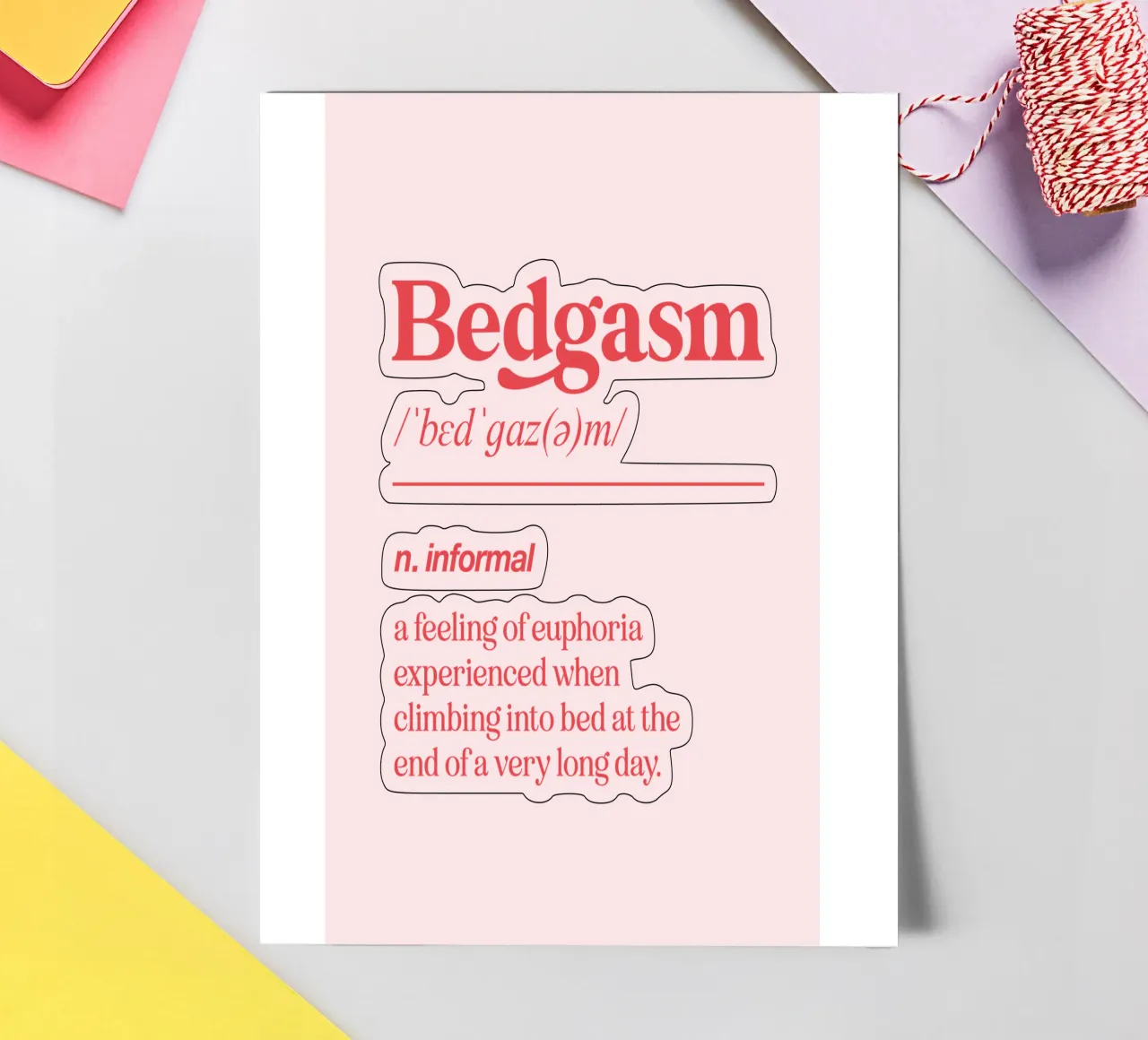 Bedgasm Dictionary Definition Humorous Typography Print Pink sticker sheet by THE MOTIVATED TYPE