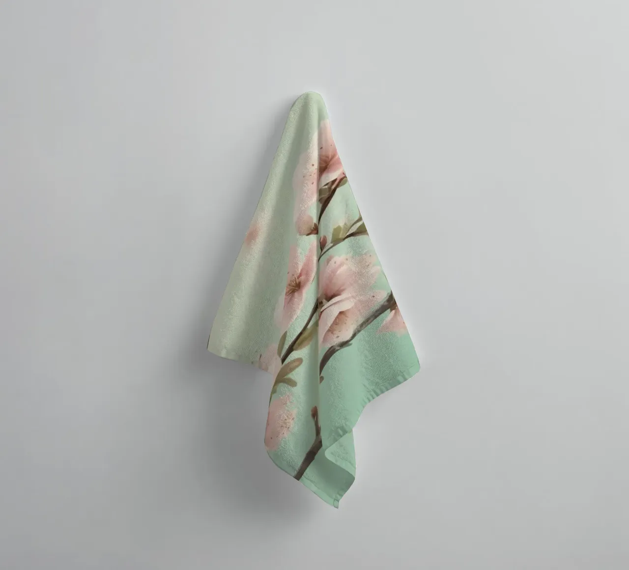 Blossoms blooming on branches under soft turquoise sky towel by DesignDoodle