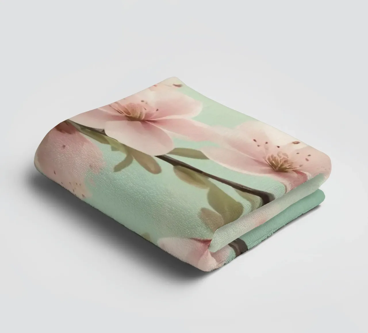 Blossoms blooming on branches under soft turquoise sky towel by DesignDoodle