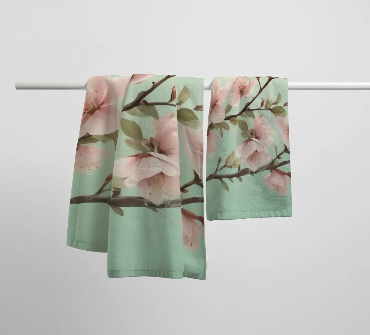 Blossoms blooming on branches under soft turquoise sky towel by DesignDoodle