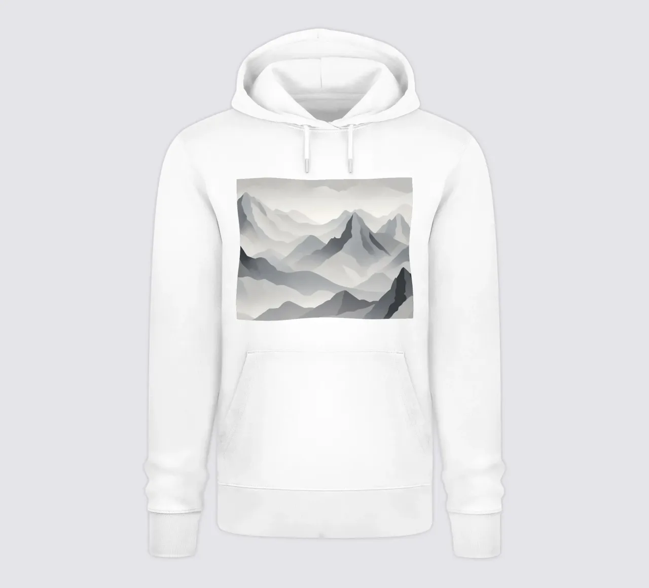 Paesaggio montano in scala di grigi che mostra strati di cime felpa con cappuccio da DesignDoodle