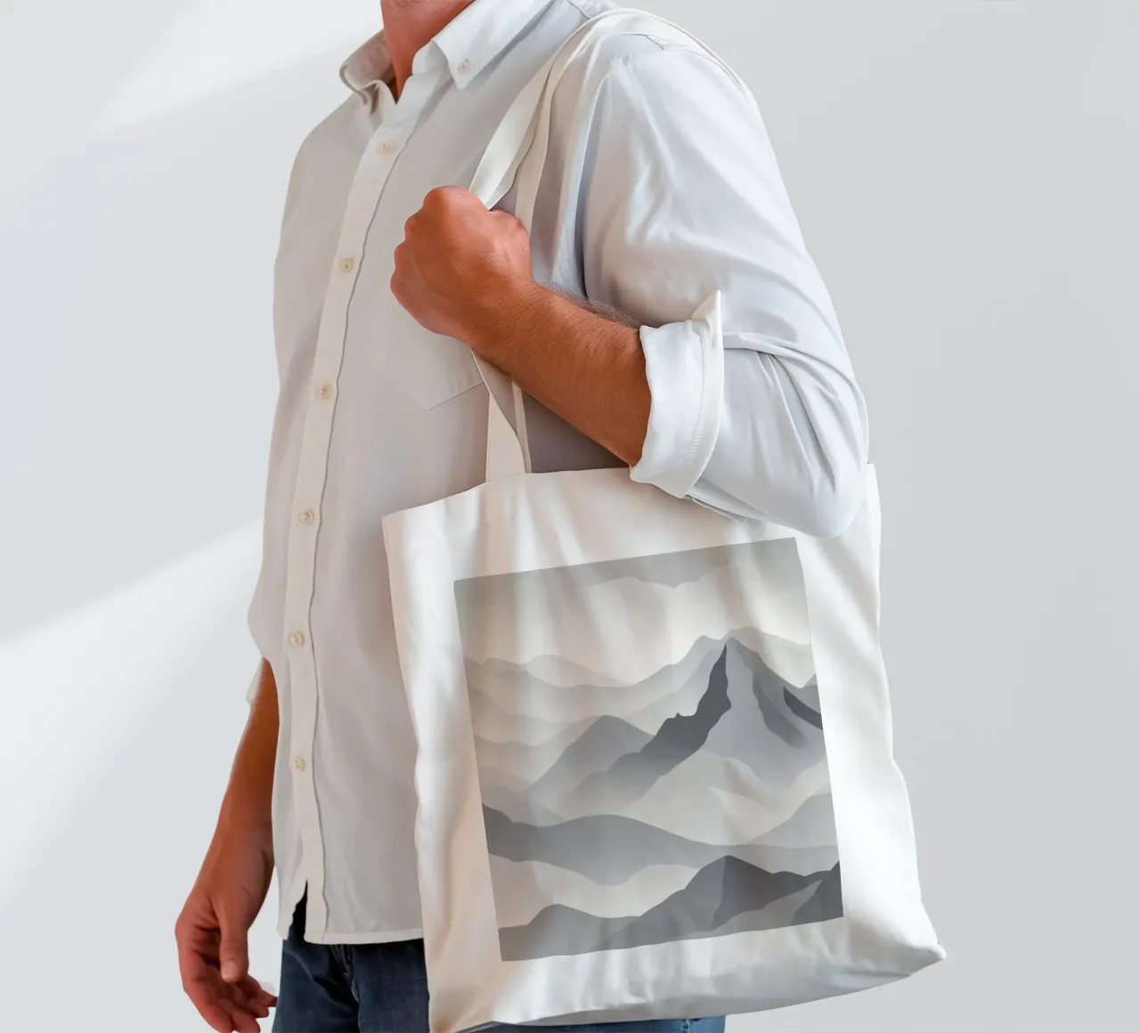 Paesaggio montano in scala di grigi che mostra strati di cime borsa in juta da DesignDoodle