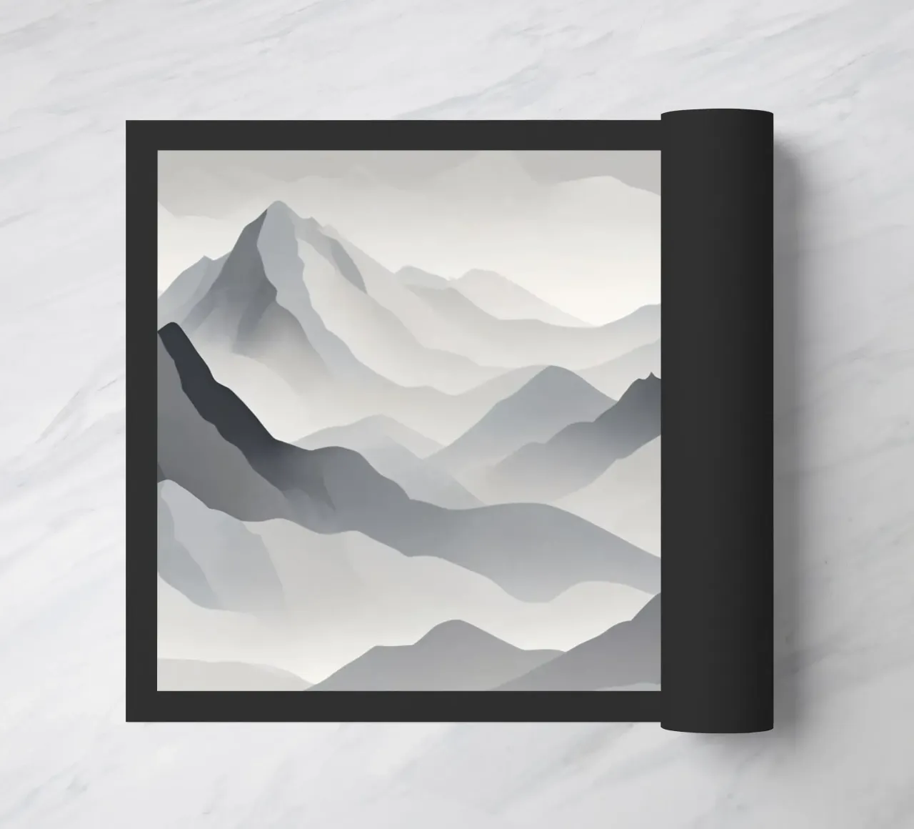 paisaje montañoso en escala de grises que muestra capas de picos felpudo de DesignDoodle