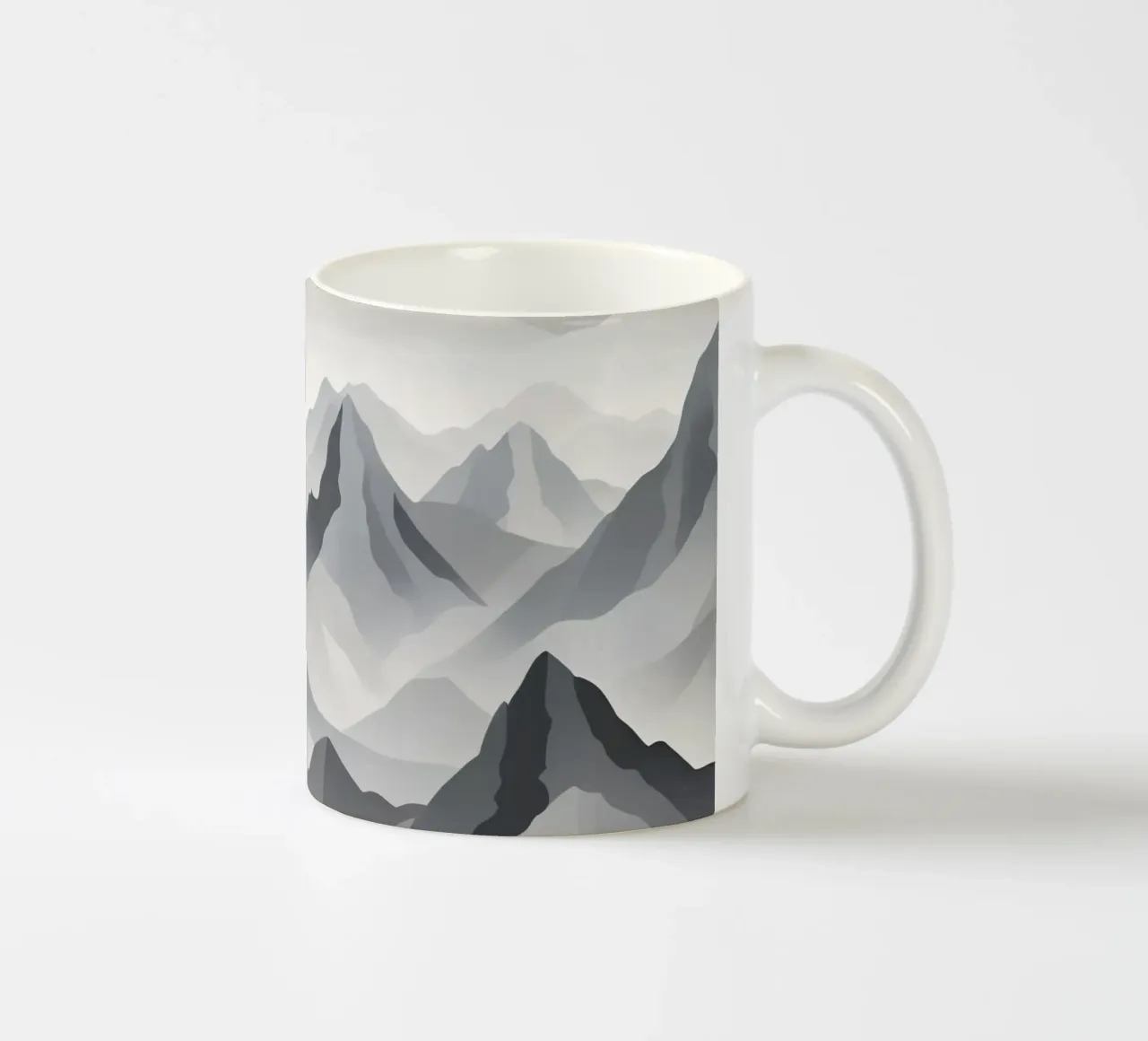 Paesaggio montano in scala di grigi che mostra strati di cime tazza in ceramica da DesignDoodle