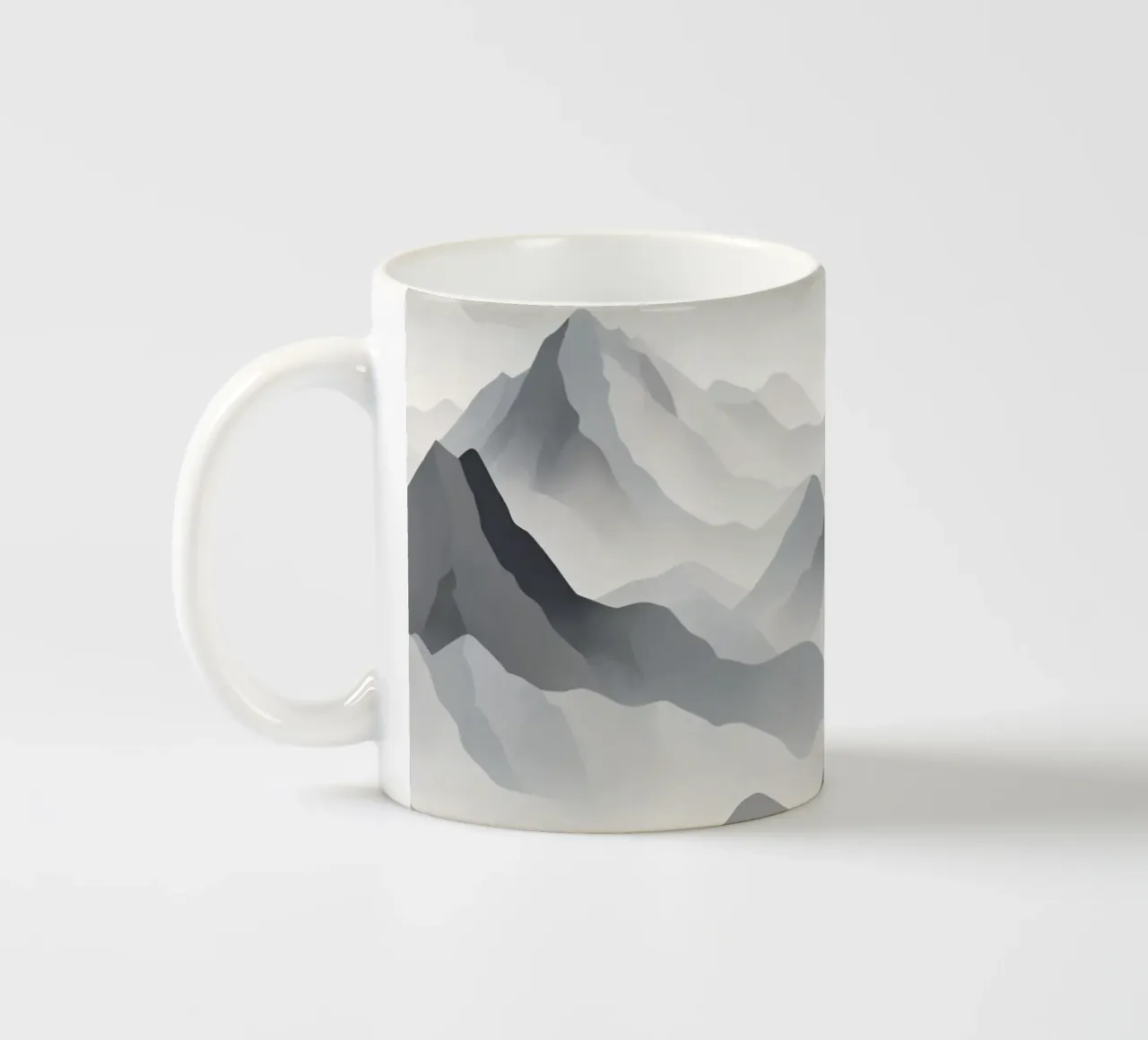 Paesaggio montano in scala di grigi che mostra strati di cime tazza in ceramica da DesignDoodle