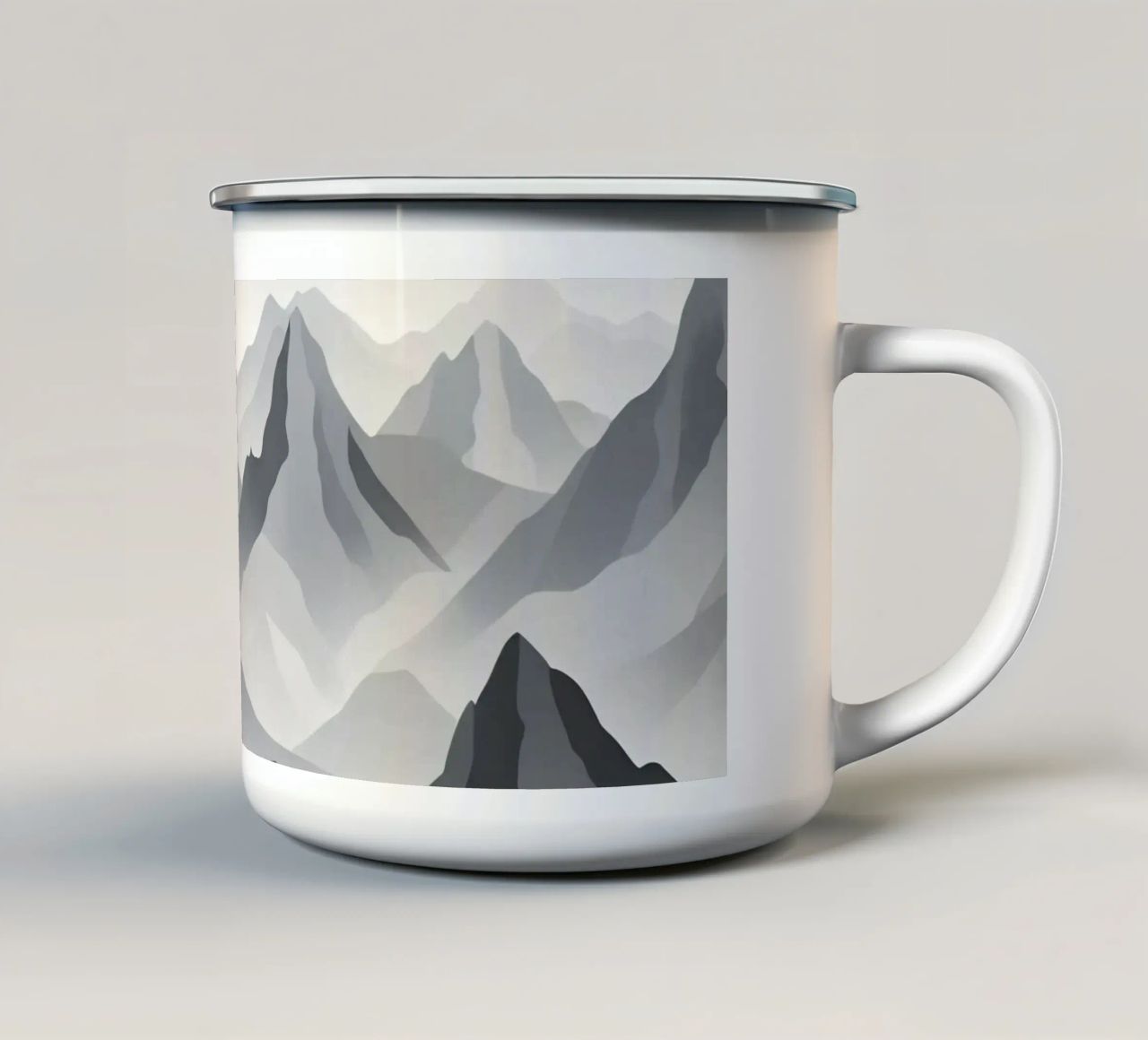 Paesaggio montano in scala di grigi che mostra strati di cime tazza in smalto da DesignDoodle