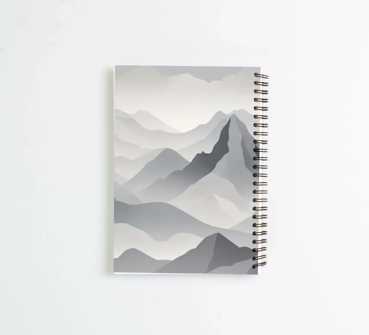 mountain landscape in grayscale showcasing layers of peaks spiral notebook by DesignDoodle