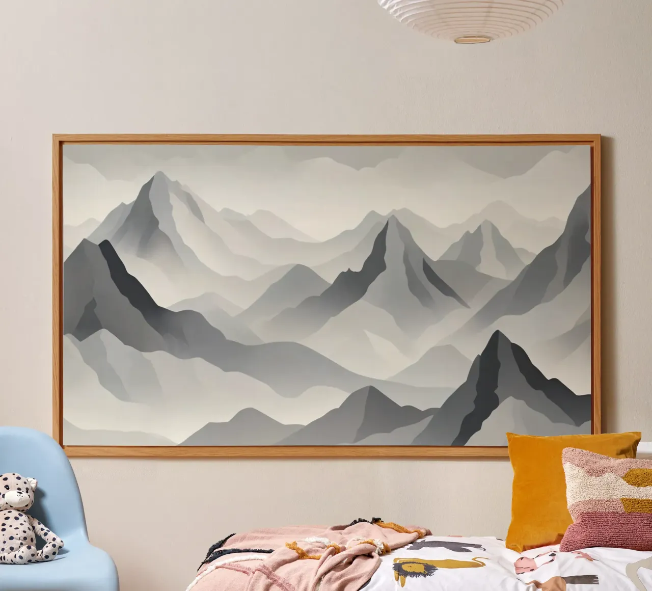 Paesaggio montano in scala di grigi che mostra strati di cime pannello forex da DesignDoodle