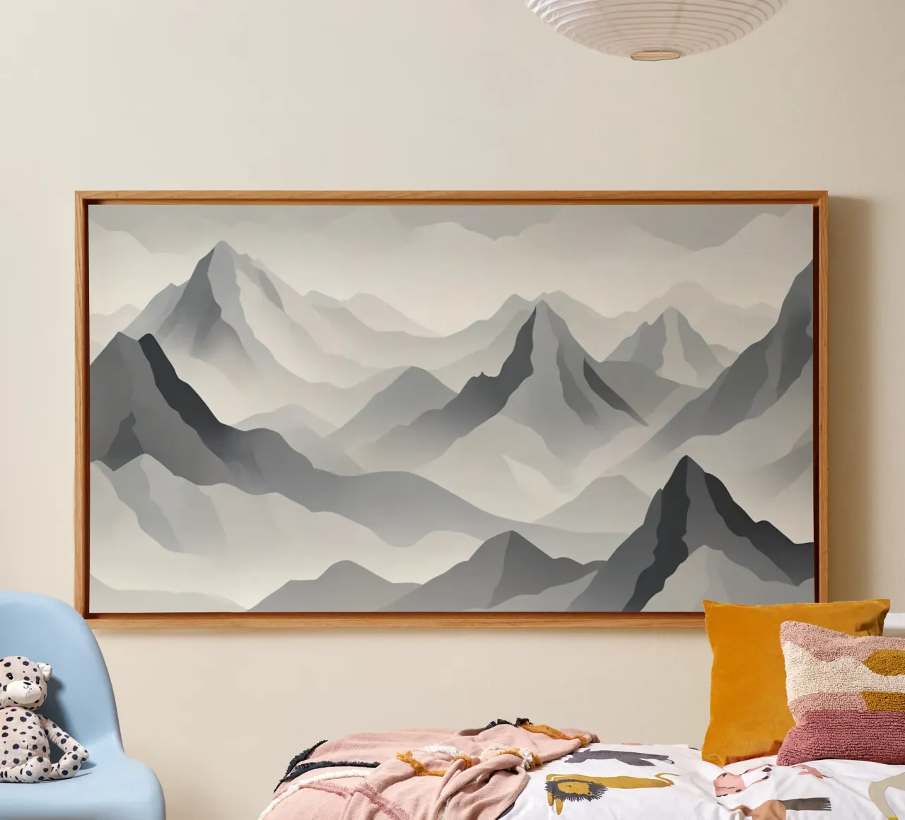 Paesaggio montano in scala di grigi che mostra strati di cime tela da DesignDoodle