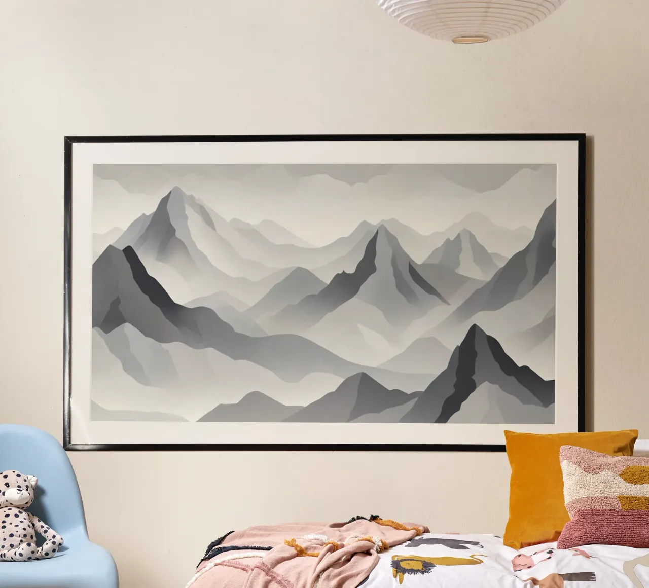 Paesaggio montano in scala di grigi che mostra strati di cime carta hahnemühle da DesignDoodle