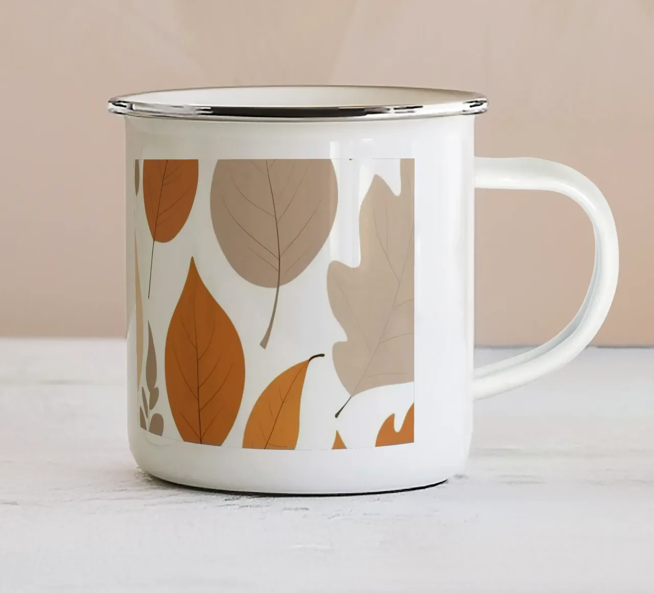 Foglie d'autunno di varie forme e colori disposte tazza in smalto da DesignDoodle
