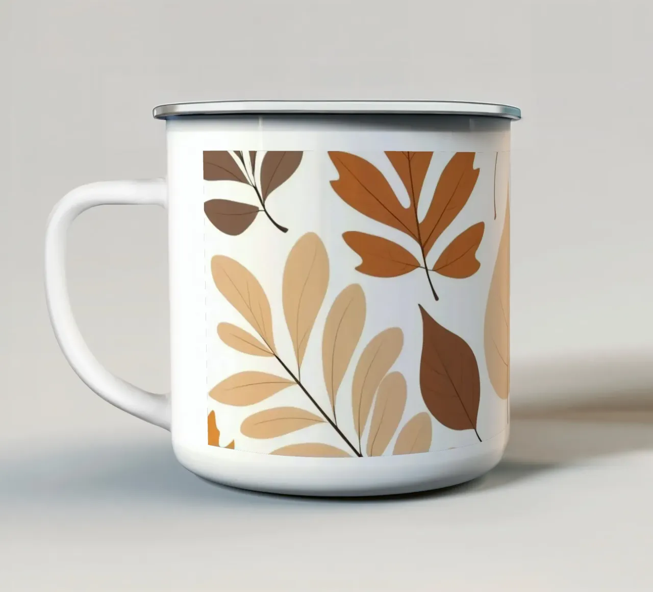 Foglie d'autunno di varie forme e colori disposte tazza in smalto da DesignDoodle