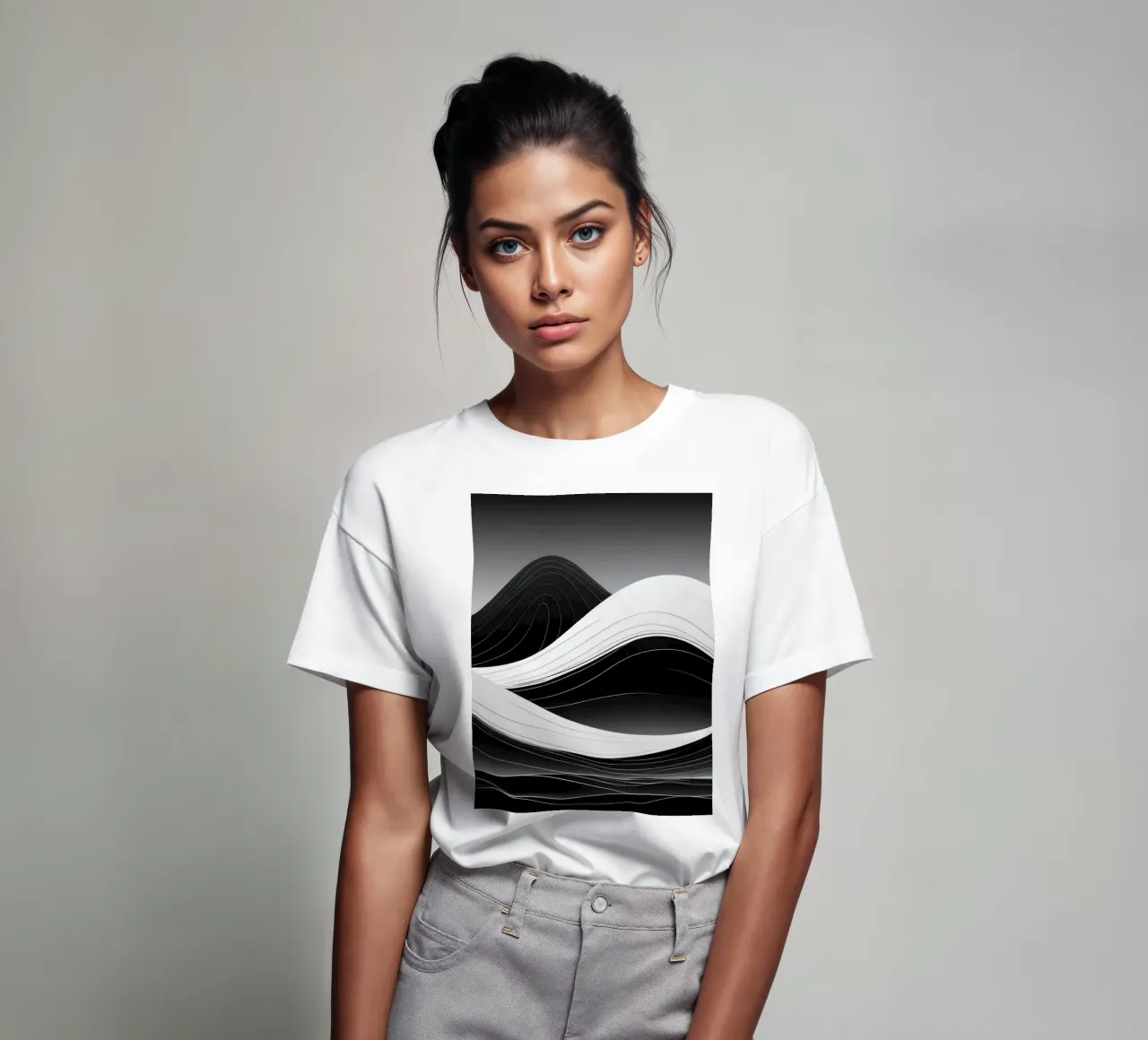 Dynamische schwarze und weiße Wellen, die eine abstrakte Landschaft bilden T-Shirt von DesignDoodle