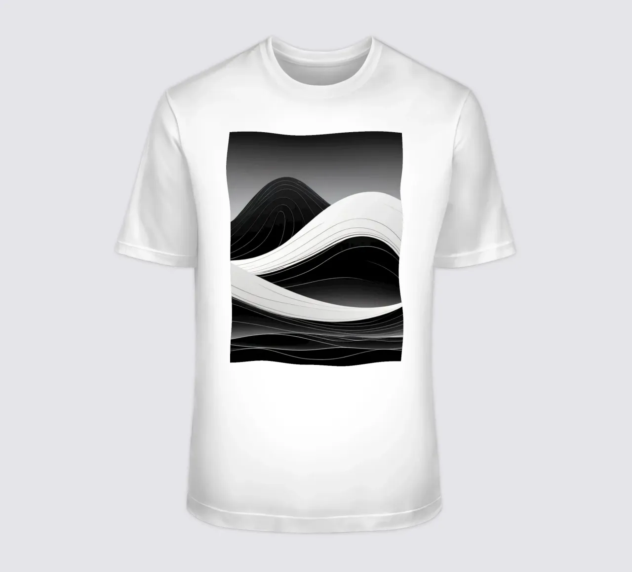 Dynamische schwarze und weiße Wellen, die eine abstrakte Landschaft bilden T-Shirt von DesignDoodle