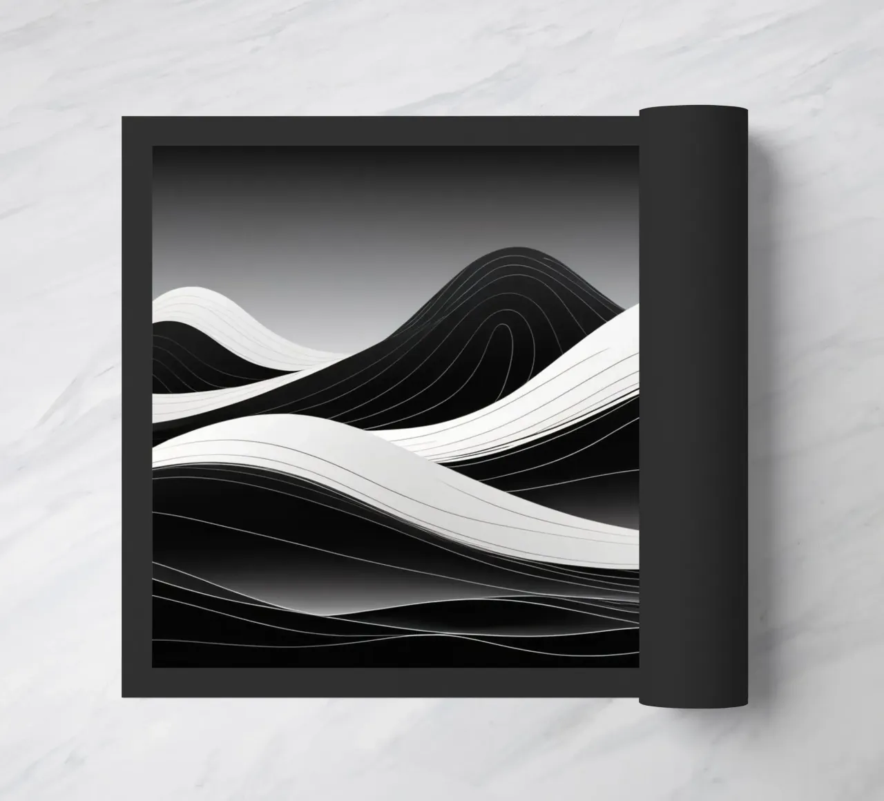 Dynamic black and white waves creating an abstract landscape doormat by DesignDoodle