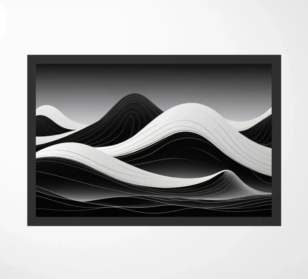 Dynamic black and white waves creating an abstract landscape doormat by DesignDoodle