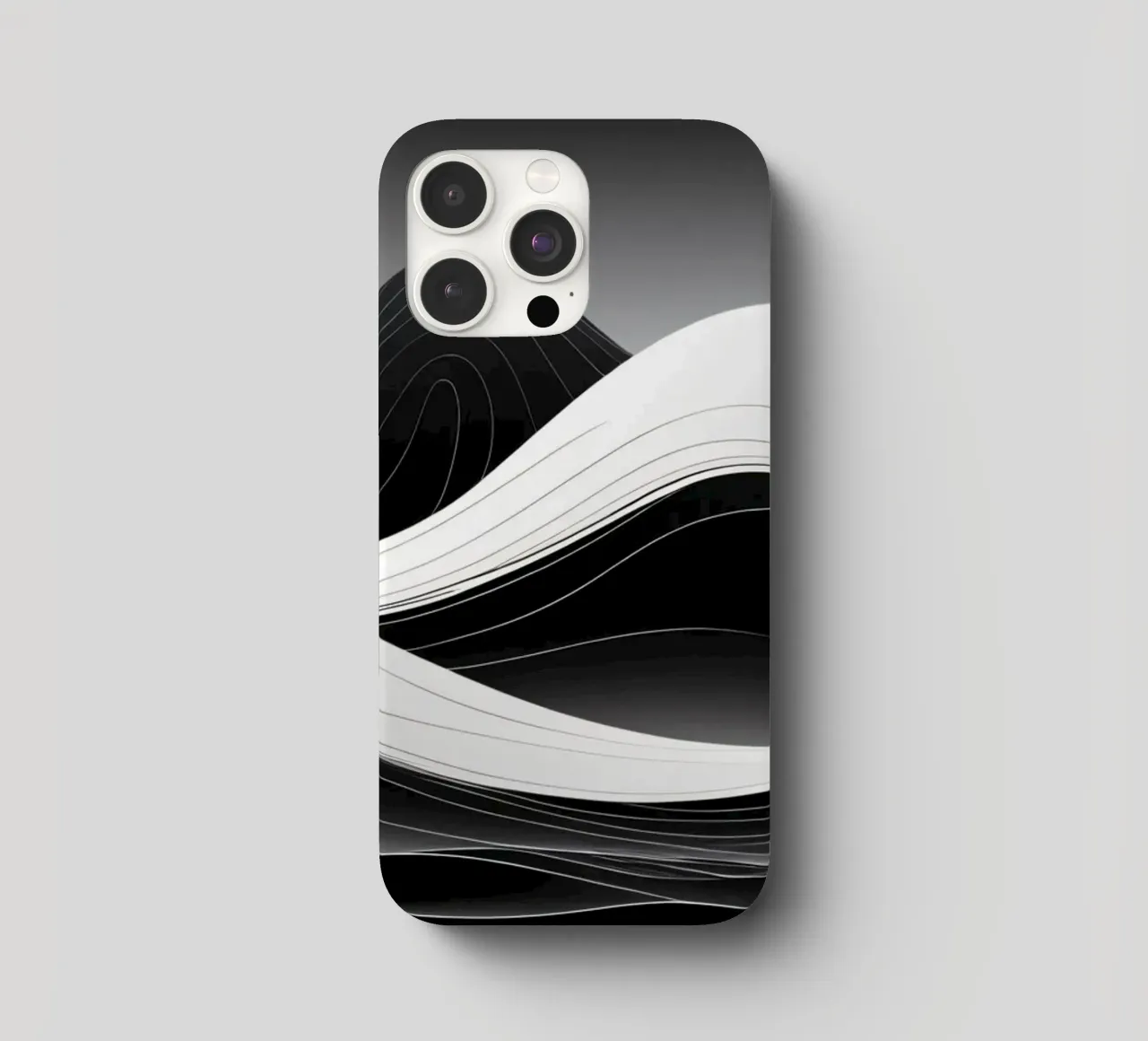 Dynamic black and white waves creating an abstract landscape iphone case by DesignDoodle