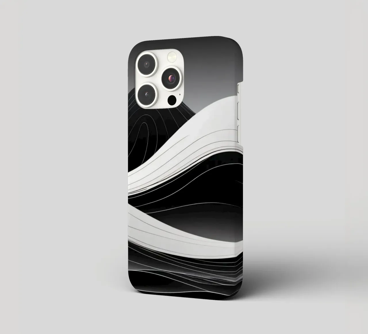 Dynamic black and white waves creating an abstract landscape iphone case by DesignDoodle